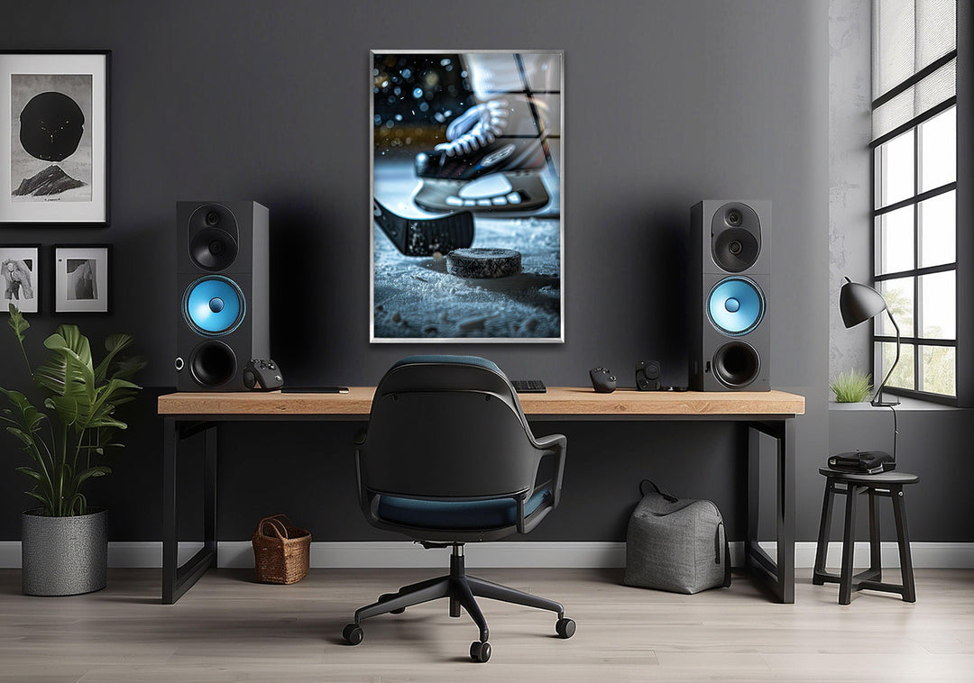 Snowy Ice Hockey Glass Wall Art glass pictures for Wall, glass prints wall art
