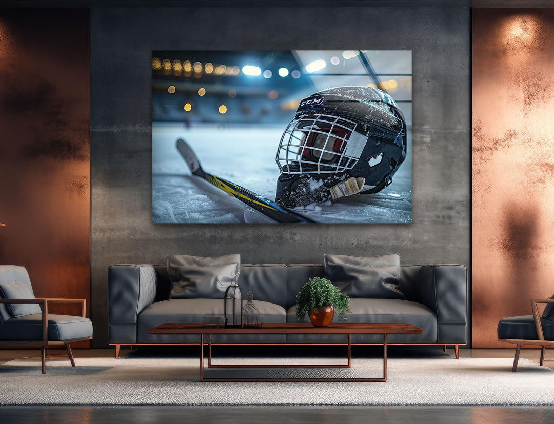 Ice Hockey Helmet Glass Wall Art glass photo prints, glass picture prints
