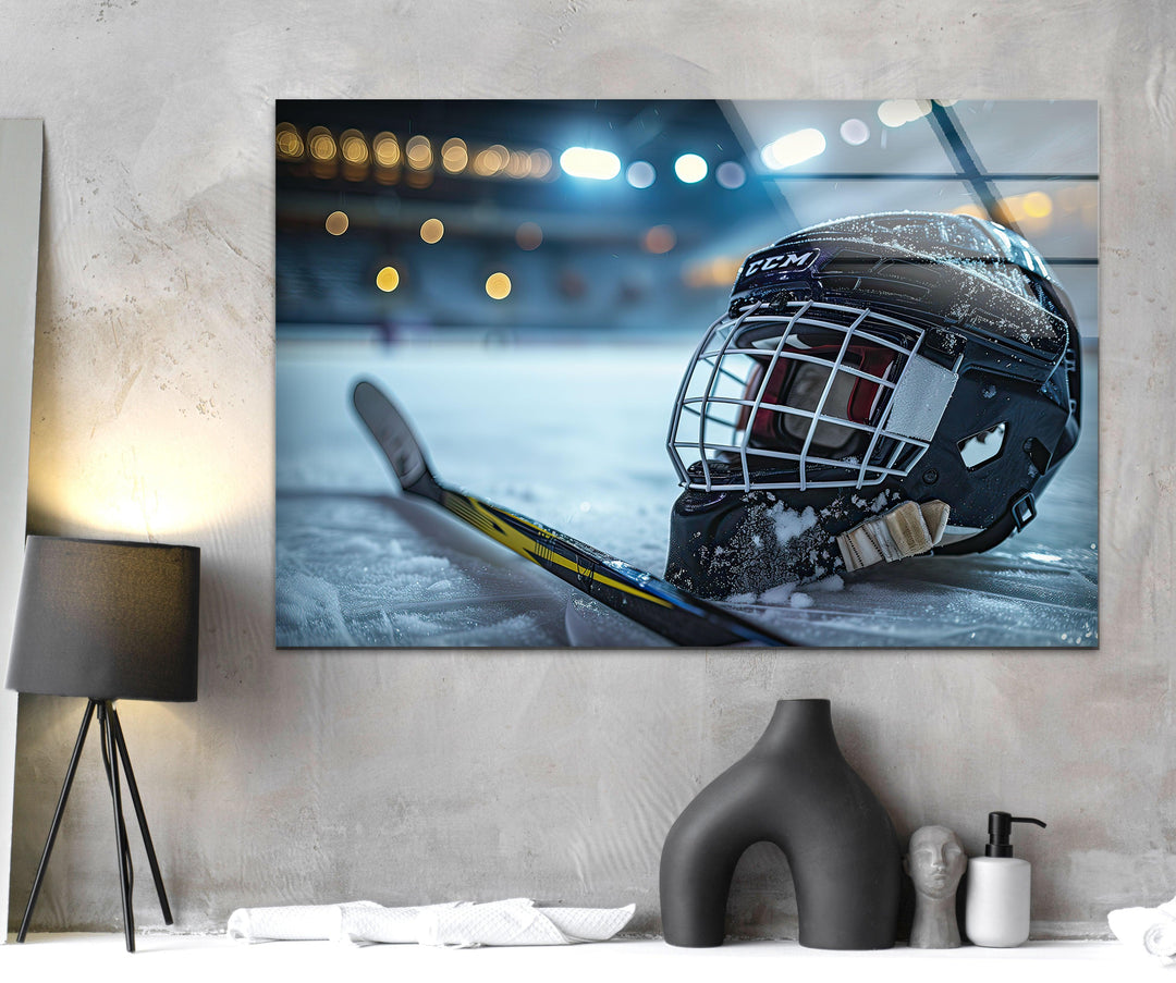 Ice Hockey Helmet Glass Wall Art glass image printing, glass prints from photos
