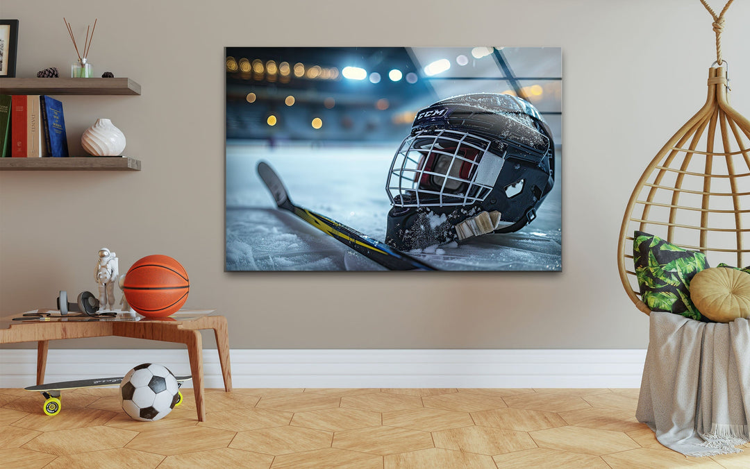 Ice Hockey Helmet Glass Wall Art glass pictures for Wall, glass prints wall art
