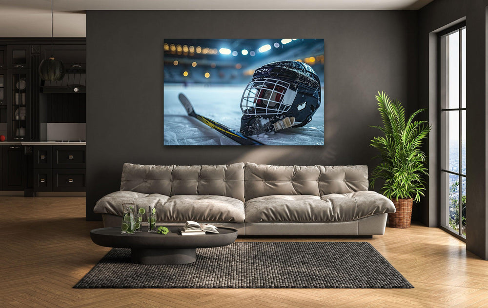 Ice Hockey Helmet Glass Wall Art Glass Printing Wall Art, Print photos on glass
