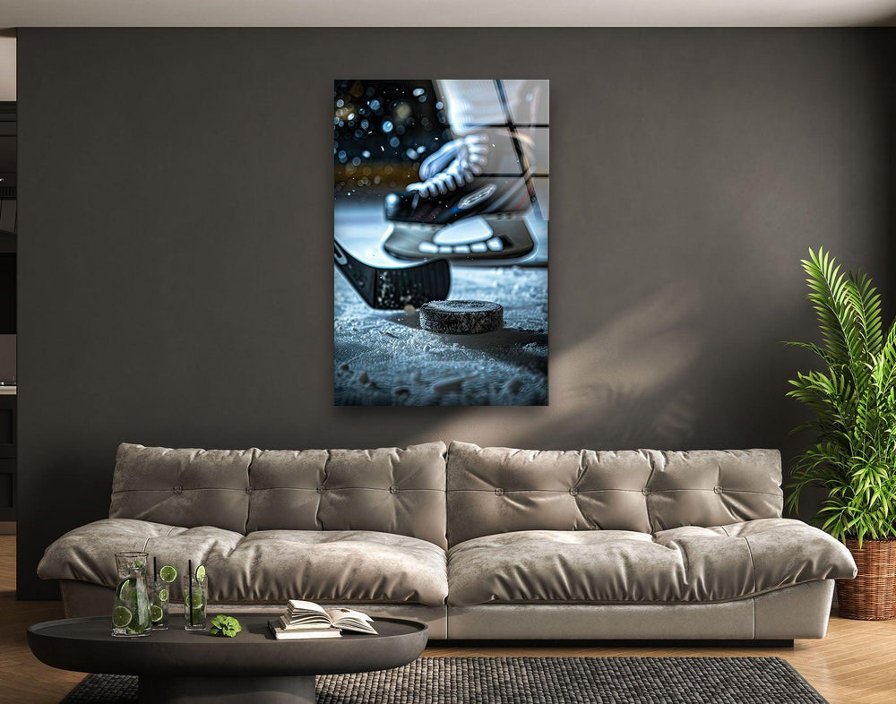 Snowy Ice Hockey Glass Wall Art art glass wall art, glass wall art pictures
