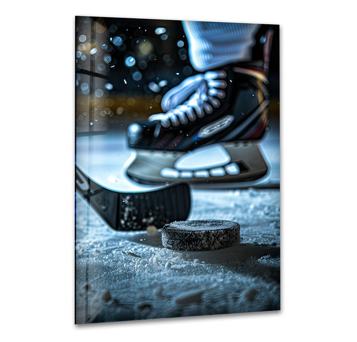 Snowy Ice Hockey Glass Wall Art glass art painting, glass art for the Wall
