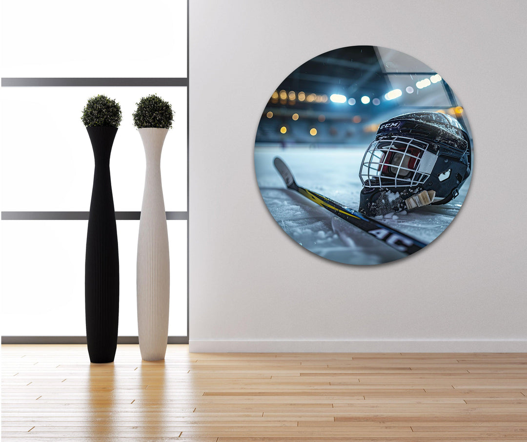 Ice Hockey Helmet Glass Wall Art photo print on glass, prints on glass wall art
