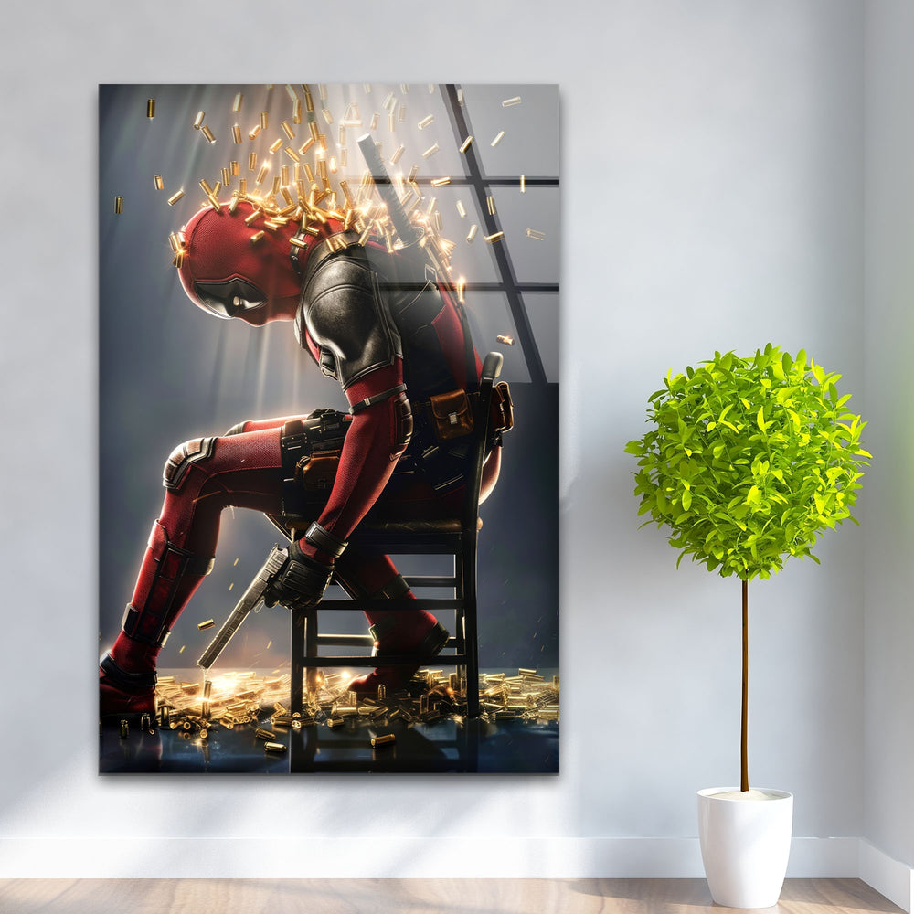 Deadpool with Bullets Glass Wall Art glass art painting, glass art for the Wall
