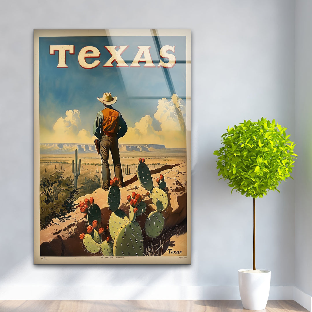 Cowboy in the Desert Texas Tempered Glass Wall Art