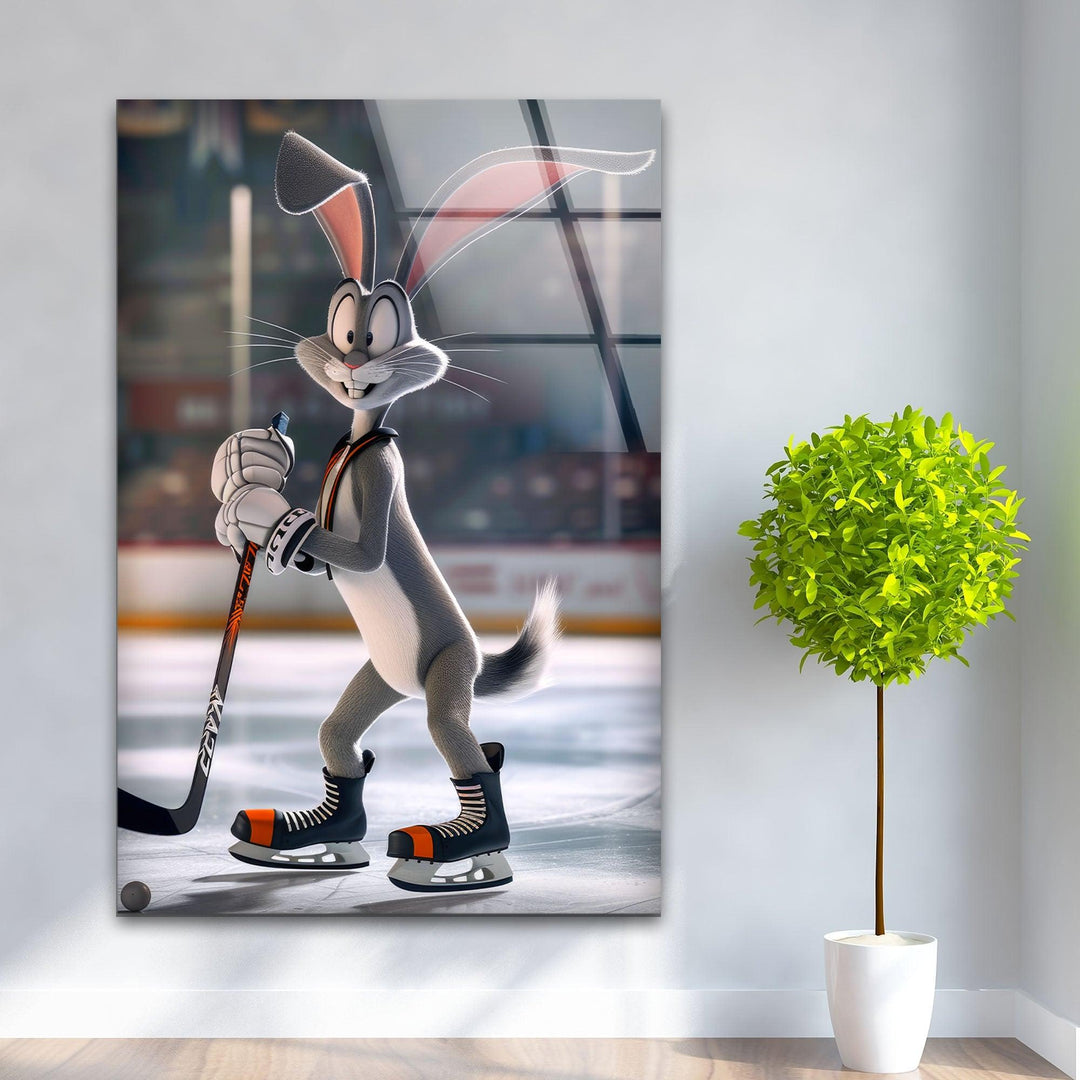 Bugs Bunny Ice Hockey Glass Wall Art