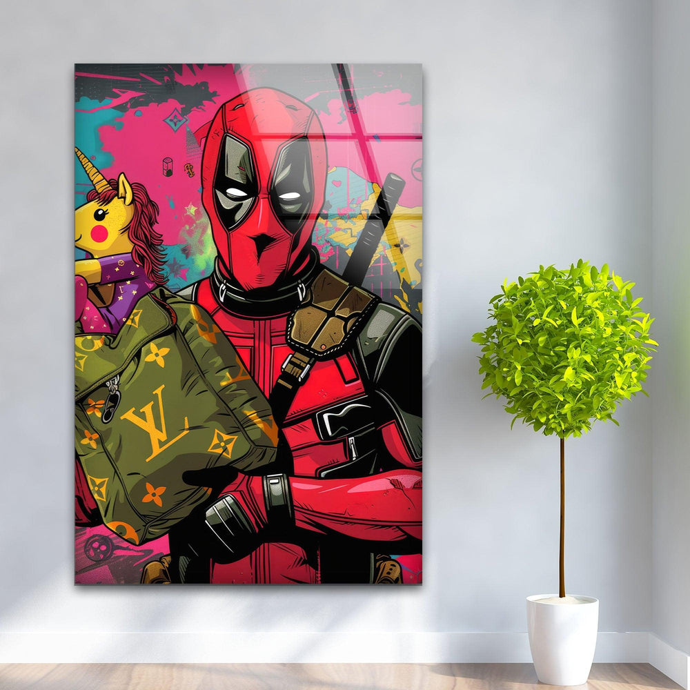 Deadpool & Unicorn Glass Wall Art,             glass wall decor, glass wall art decor