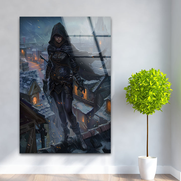 Woman in a Black Cape Glass Art