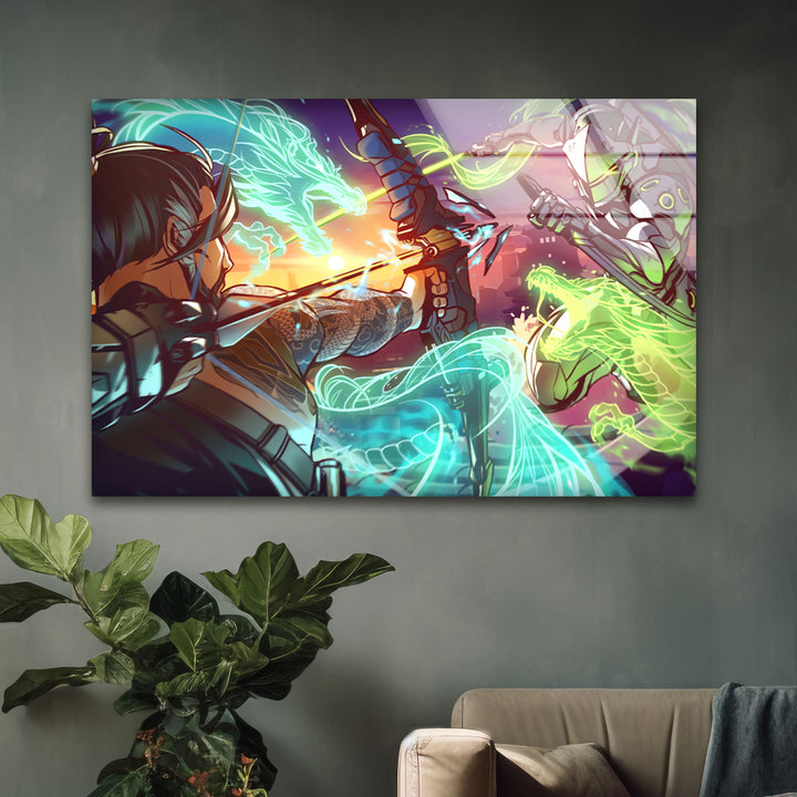 Overwatch Hanzo vs Genji Glass Wall Art glass art painting, glass art for the Wall
