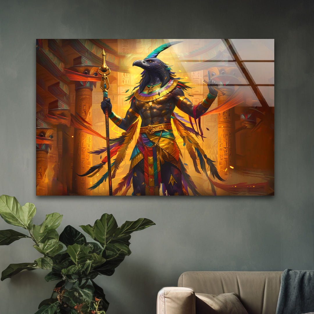 Egyptian God Amon Ray Tempered Glass Wall Art