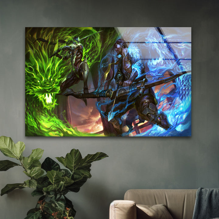 Overwatch Genji vs Hanzo Glass Wall Art glass art painting, glass art for the Wall
