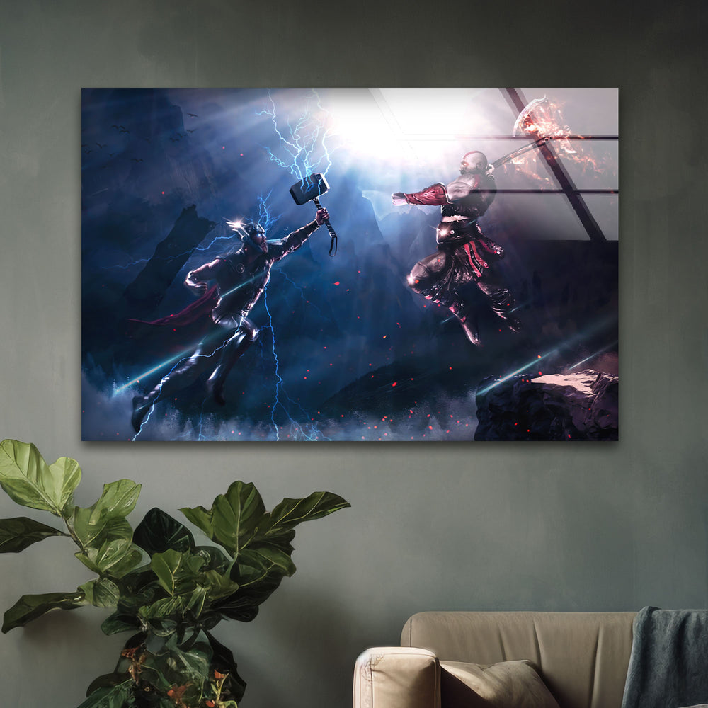 God of War Vs Thor Glass Wall Art glass pictures for Wall, glass prints wall art
