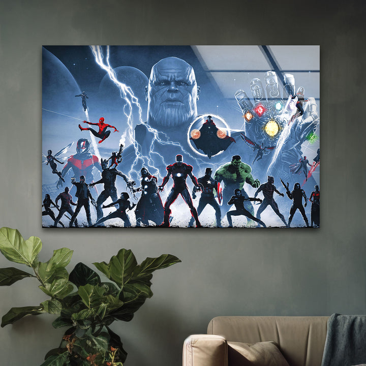 Marvel Avengers vs Thanos Glass Wall Art Glass Printing Wall Art, Print photos on glass
