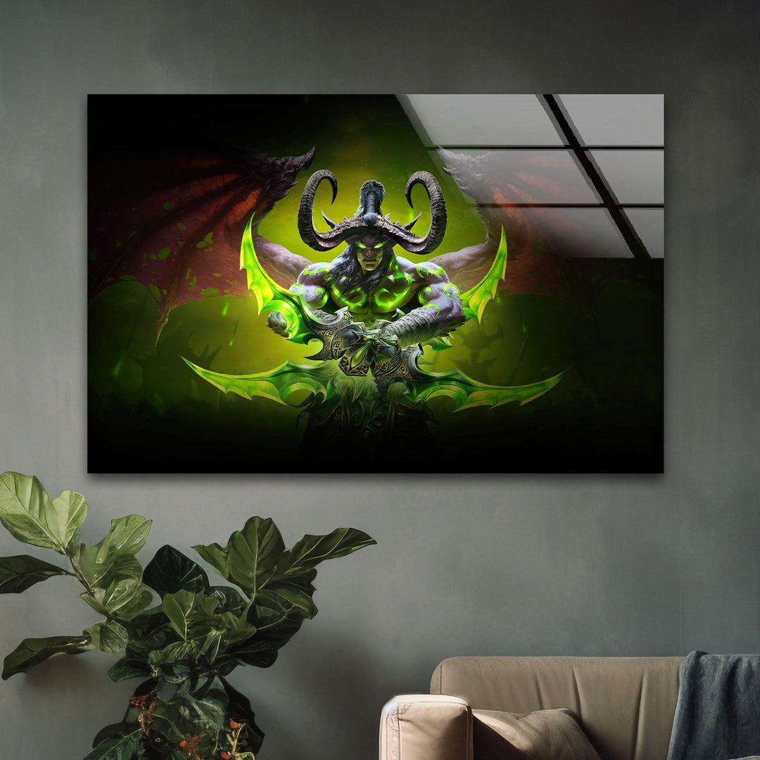 World of Warcraft Illidan Stormrage Glass Wall Art Glass Printing Wall Art, Print photos on glass
