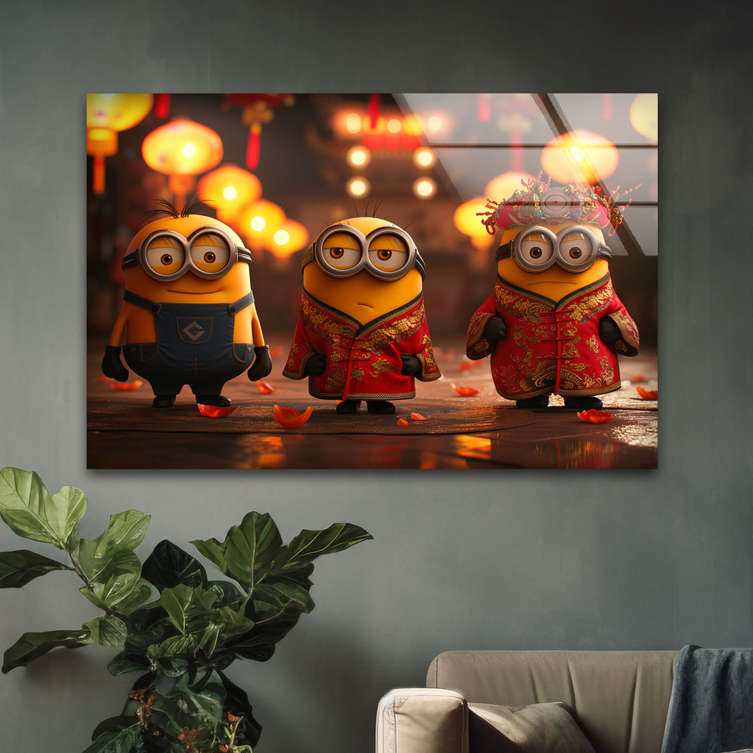 Chinese Fu Minion Glass Wall Art stained glass wall art, stained glass wall decor
