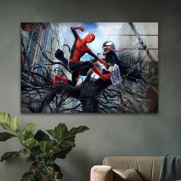 Spiderman vs Venom Glass Wall Art glass pictures for Wall, glass prints wall art
