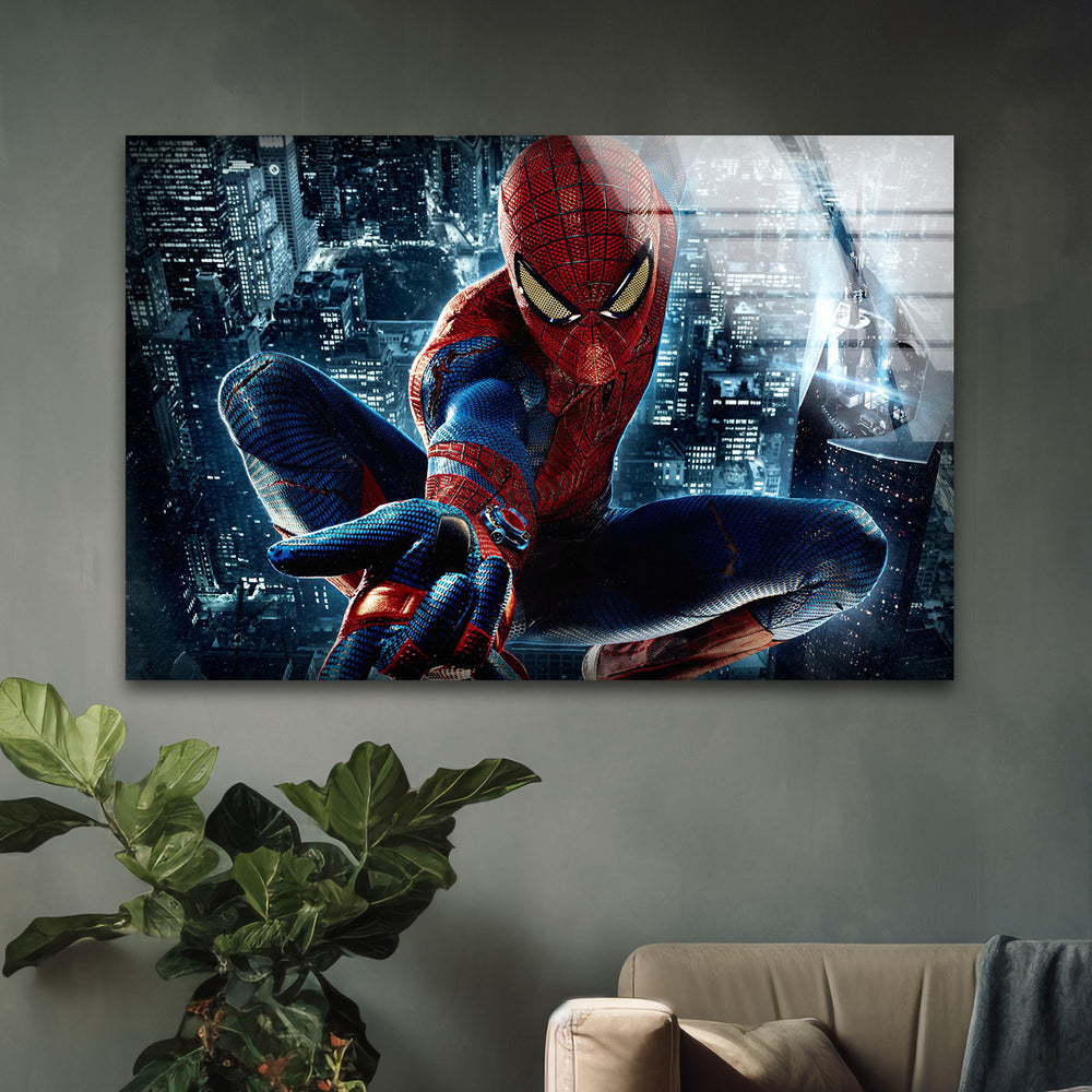 Spider Man & City Glass Wall Art glass art painting, glass art for the Wall
