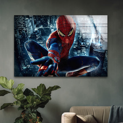 Spider Man & City Glass Wall Art