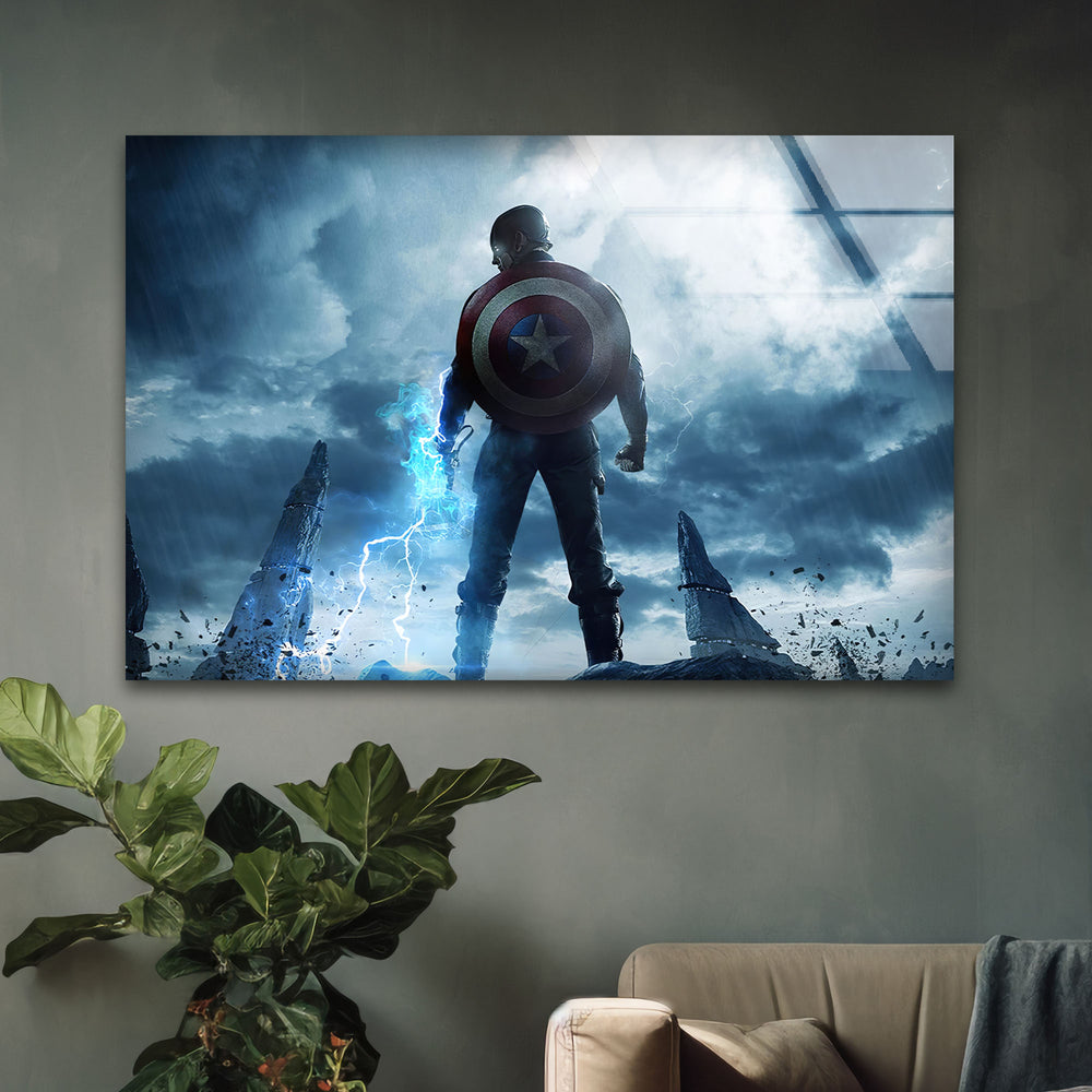 Captain America Marvel Glass Wall Art photo print on glass, prints on glass wall art
