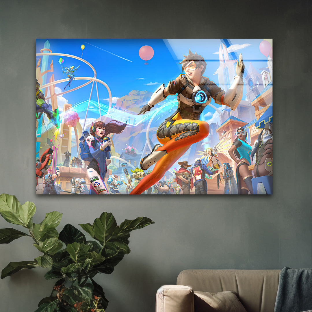 Overwatch 2 Tracer Glass Wall Art glass pictures for Wall, glass prints wall art
