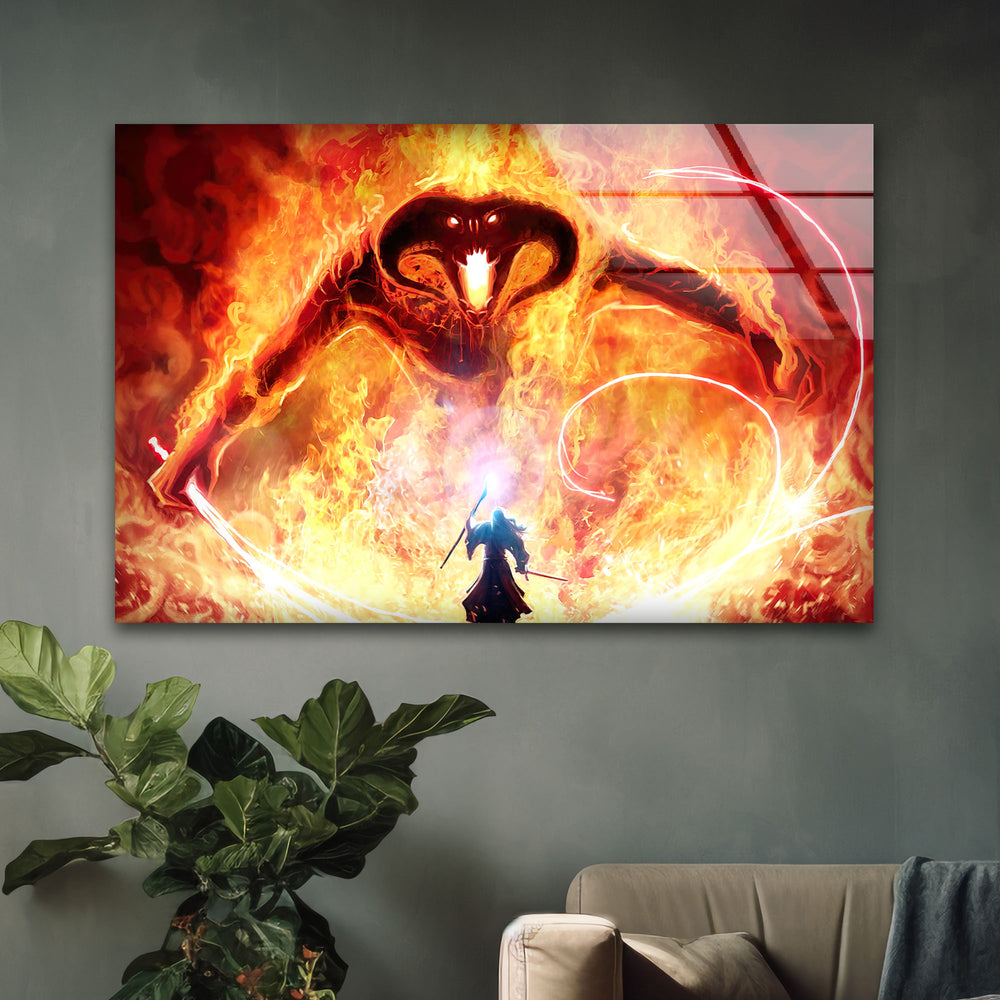 Gandalf Versus The Balrog in Moria Glass Wall Art