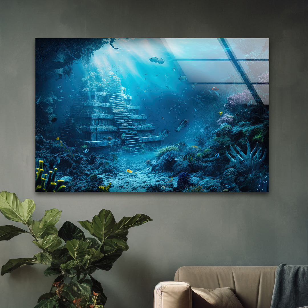 Underwater Atlantis City Glass Wall Art print on glass, glass printed photos
