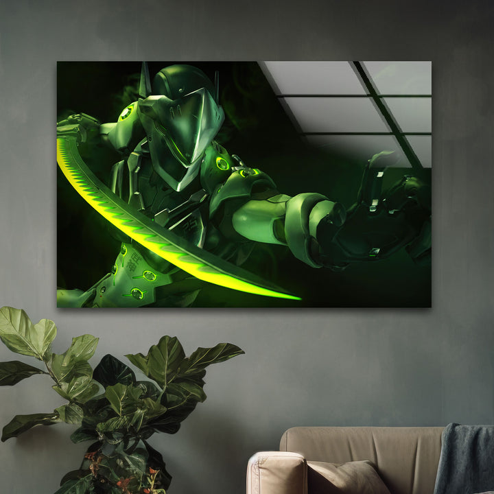 Overwatch Genji Green Glass Wall Art art glass wall art, glass wall art pictures
