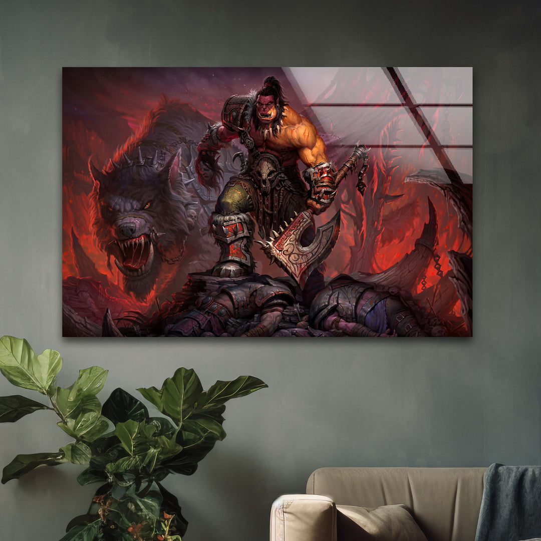 World of Warcraft Grom Orc Glass Wall Art print on glass, glass printed photos
