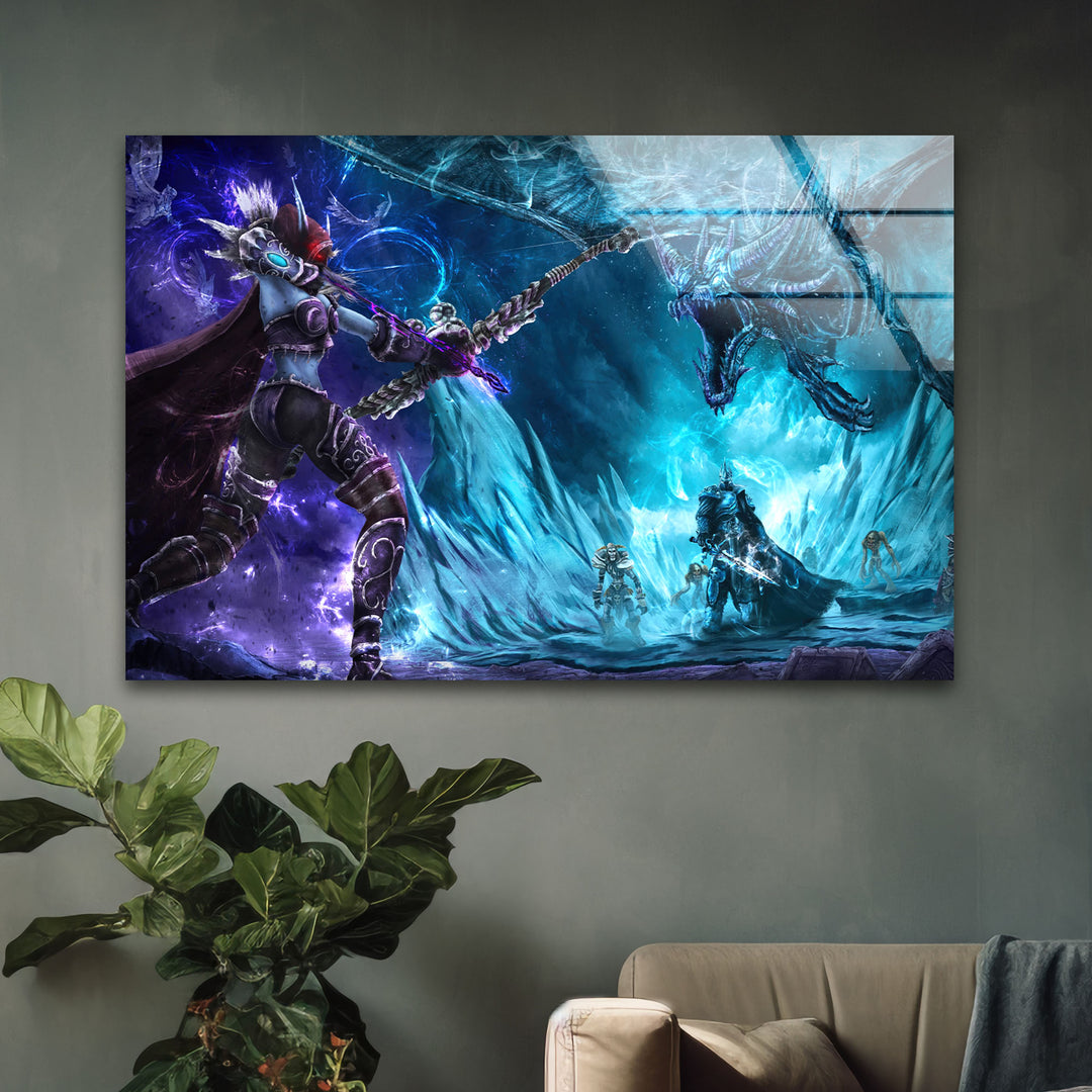 Lich King & Sindragosa Glass Wall Art photo print on glass, prints on glass wall art
