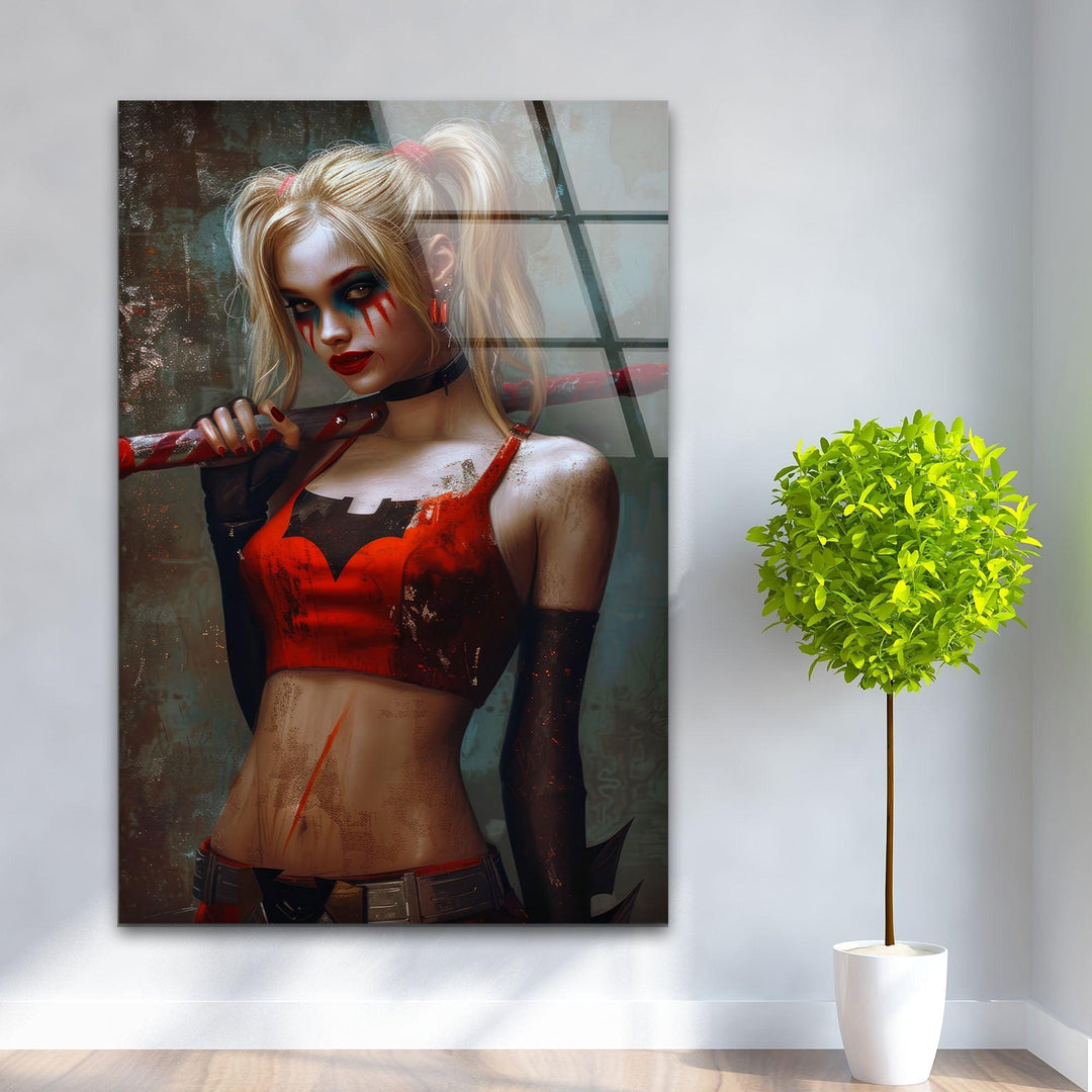 Harley Quinn Glass Wall Art photo print on glass, prints on glass wall art
