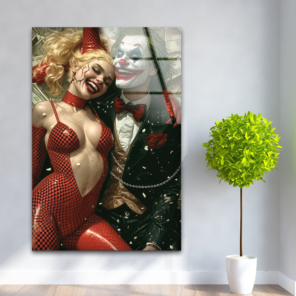 Joker Love Harley Quinn Glass Wall Art, picture on glass wall art, photos printed on glass