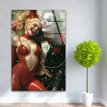 Joker Love Harley Quinn Glass Wall Art