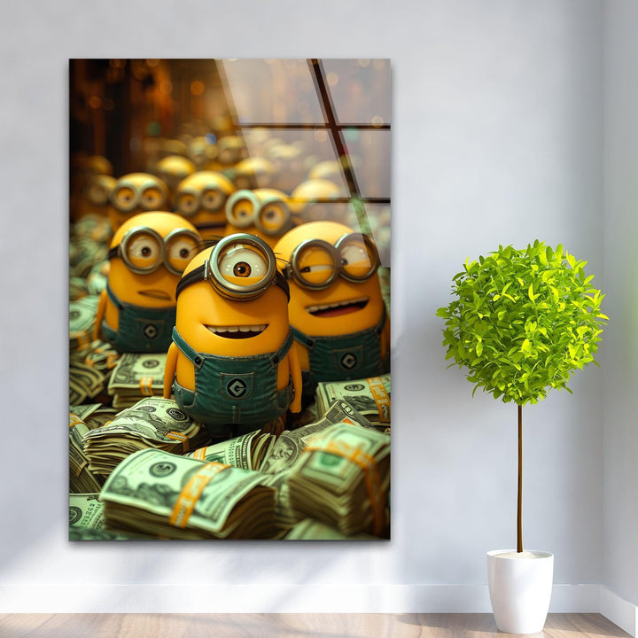 Minions Money Glass Wall Art custom glass pictures, glass art prints
