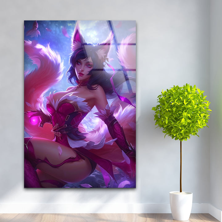 Ahri League of Legends Glass Wall Art, glass art painting, glass art for the Wall