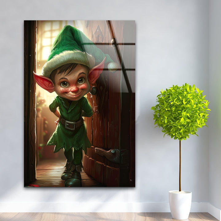 Noel Elf Home Glass Wall Art