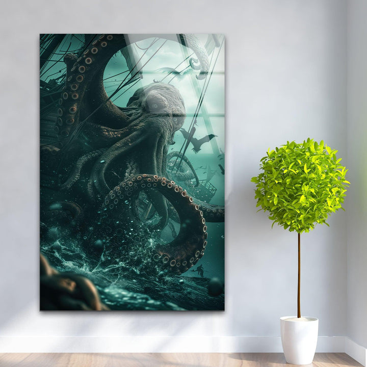 Kraken Glass Wall Art glass art painting, glass art for the Wall
