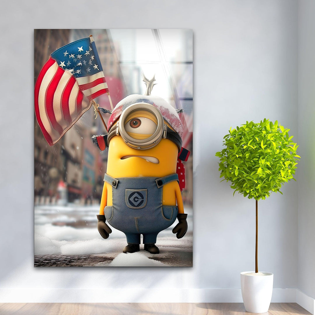 Minion and American Flag Glass Wall Art 