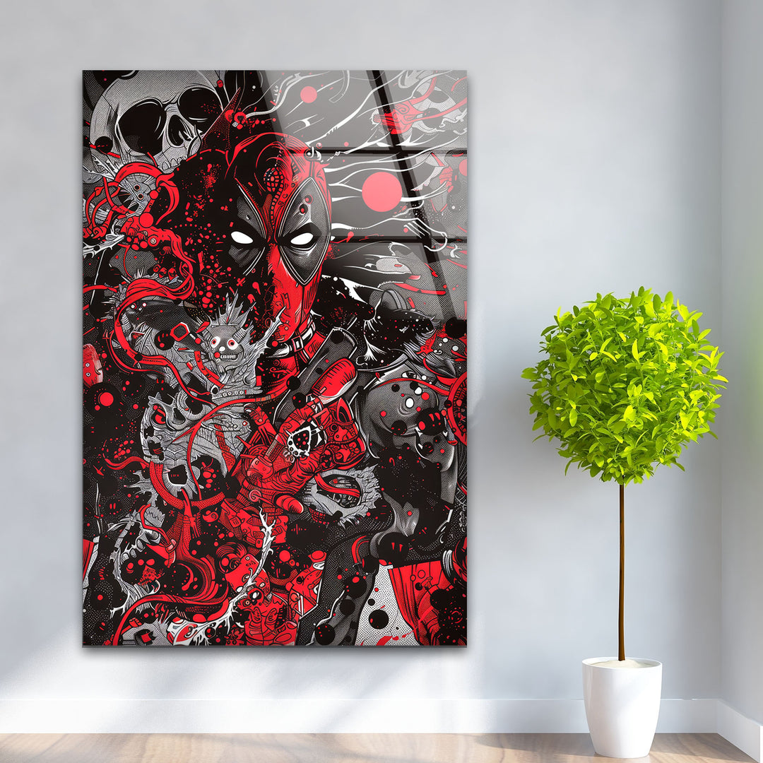 Illustration of Deadpool Glass Wall Art print on glass, glass printed photos
