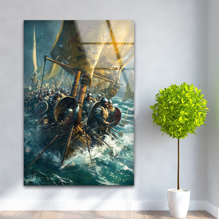 World of Sea Battle Glass Wall Art custom glass pictures, glass art prints
