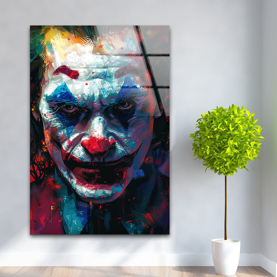 Oil Painting Joker Portrait Glass Wall Art picture on glass wall art, photos printed on glass
