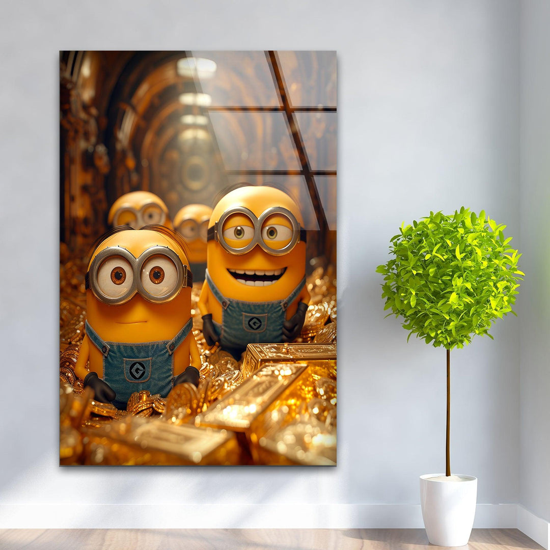 Minions & Golds Glass Wall Art glass art painting, glass art for the Wall
