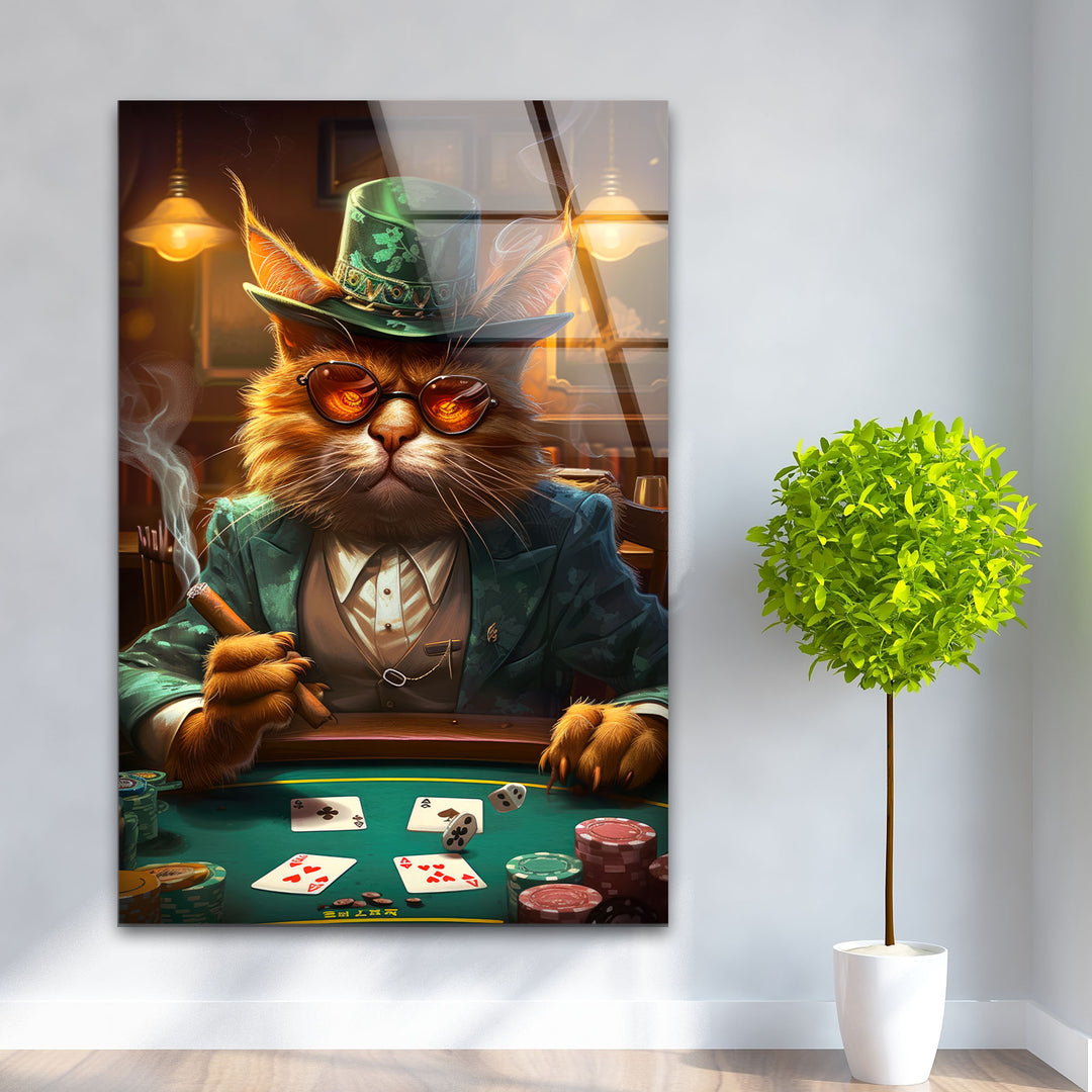 Poker Cat Glass Wall Art stained glass wall art, stained glass wall decor
