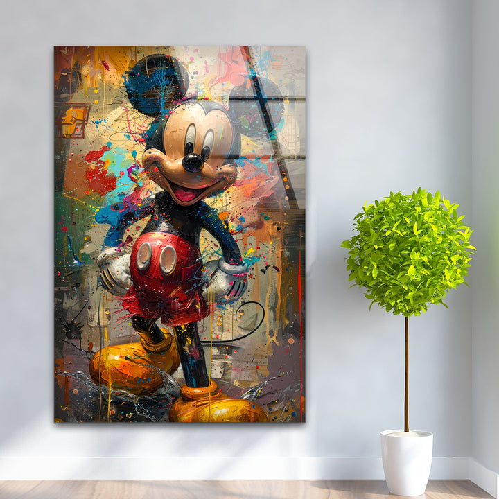 Colorful Fantasy Mickey Mouse Print on Glass Art