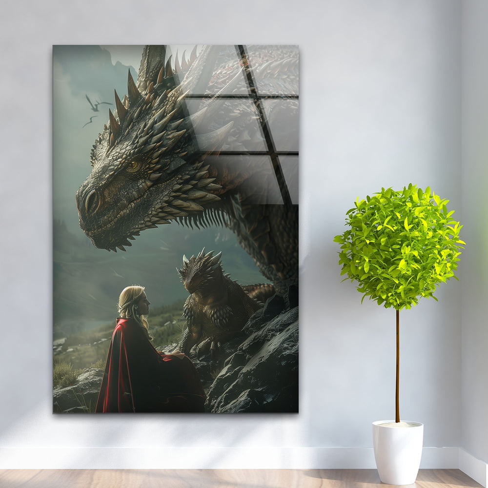 Mother and Her Dragon Tempered Glass Wall Art