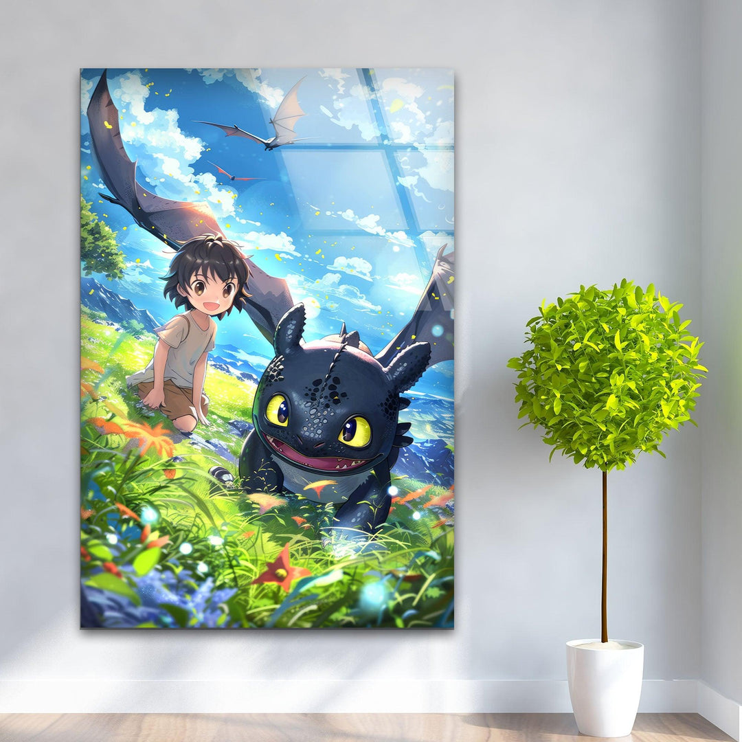 Toothless and Dragon Glass Wall Art, print picture on glass,Tempered Glass Wall Art