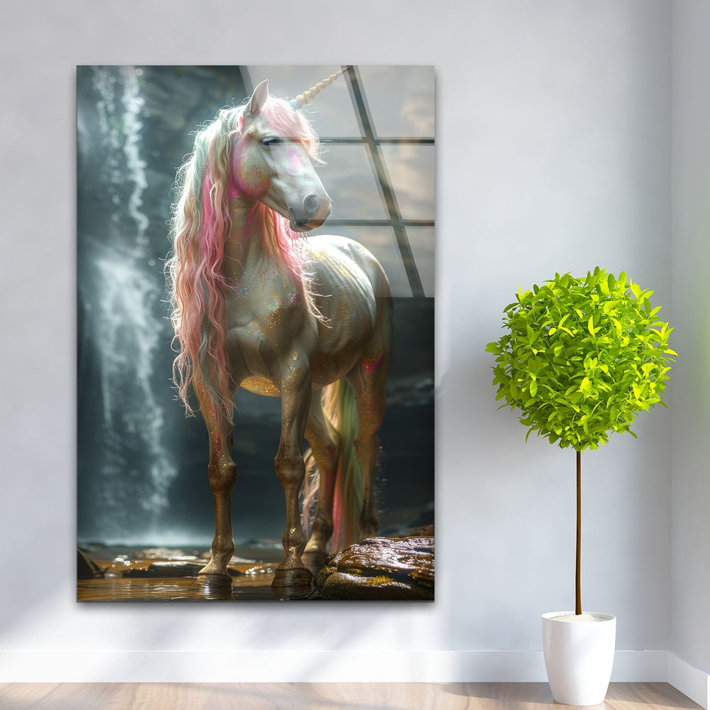 Beautiful Unicorn Glass Wall Art, picture on glass wall art, photos printed on glass