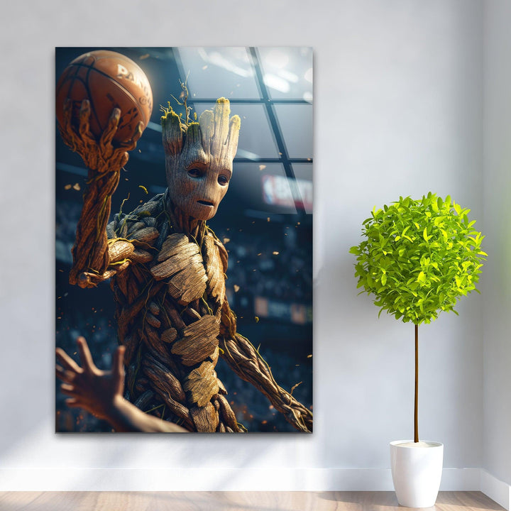 Groot Play Basketball Glass Wall Art,             glass wall decor, glass wall art decor