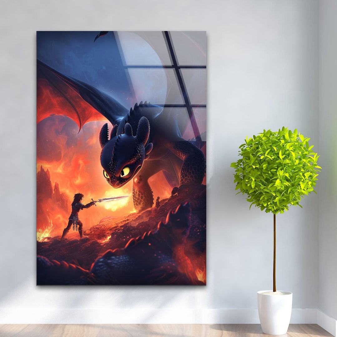 Hiccup and Toothless Glass Wall Art, picture on glass wall art, photos printed on glass