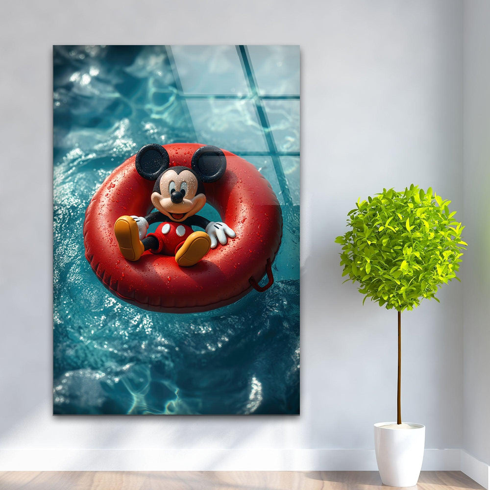 Mickey Mouse Swimming Glass Wall Art photo print on glass, prints on glass wall art
